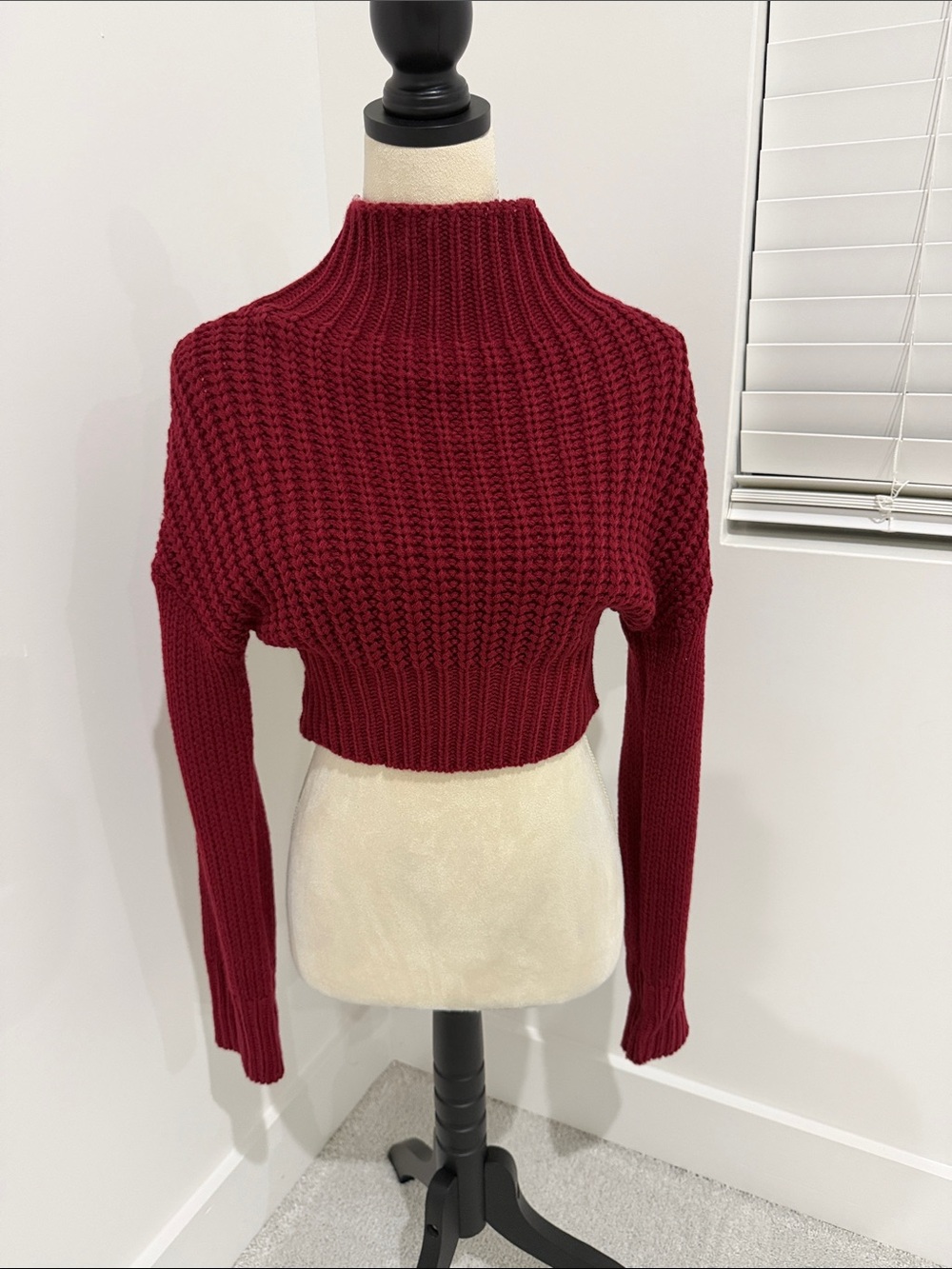 SHEIN Burgundy Cropped Ribbed Turtleneck Sweater